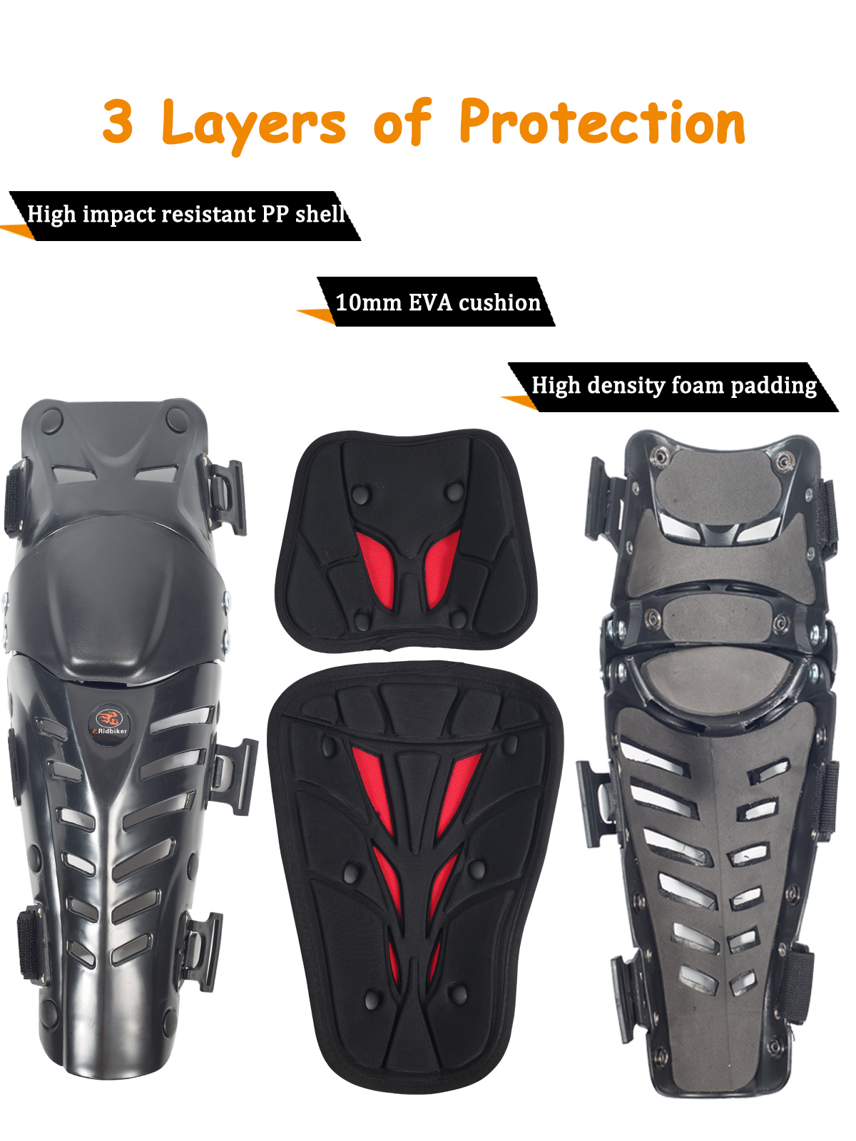 RIDBIKER Movable Knee Shin Guard Pads 3 Sections