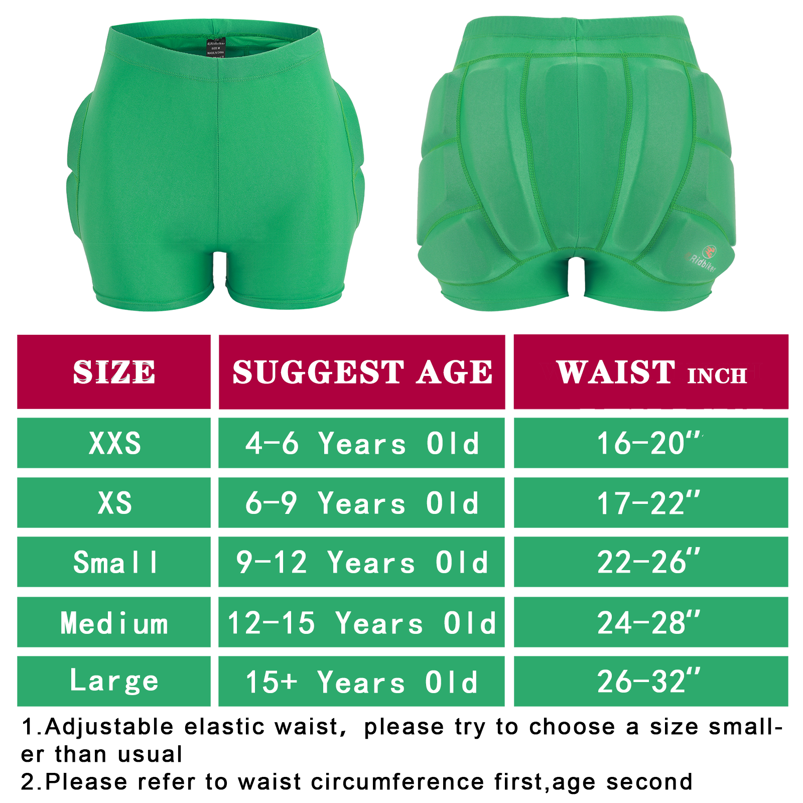 RIDBIKER Kids Hip Butt Protection Pads Shorts, Youth Child 3D Tailbone Protective Padded Short Pants for Skiing Skating Snowboard