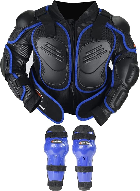 RIDBIKER Kids Dirt Bike Gear Riding Chest Spine Protector Youth Motorcycle Jacket with Armor Guards Set for Motocross Kids Full Body Protector with Elbow Knee Shin Guards
